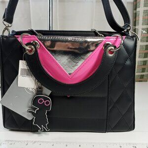 Walt Disney Incredibles Edna Medium Black Pink Purse Handbag Solid Leather